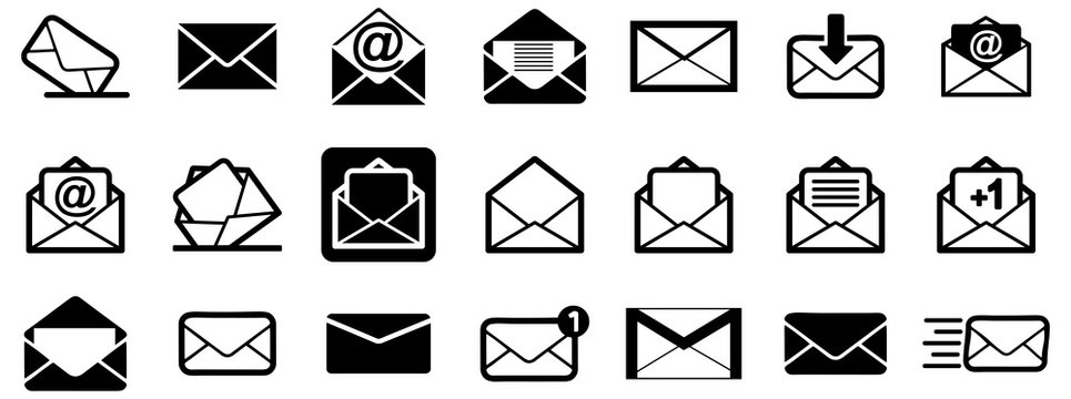 Black emails vector icon pack