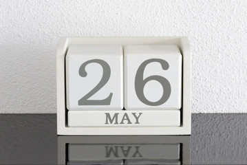 White block calendar present date 26 and month May