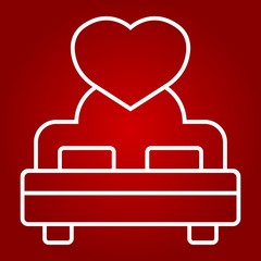 Lovers bed with heart line icon, valentines day