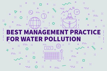 Conceptual business illustration with the words best management practice for water pollution