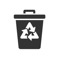 Trash bin icon with recycle sign 