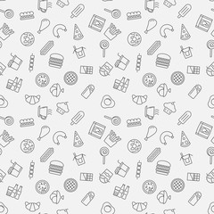 Fast food vector seamless pattern in thin line style