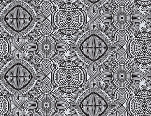 Black and white ethnic seamless pattern with hand drawn elements