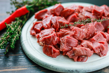 Beef cut into cubes with thyme