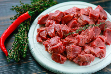 Beef cut into cubes with thyme