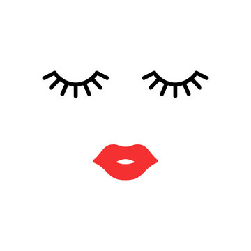 Woman face. Beauty concept. Eyelashes and lips. Make up. Vector