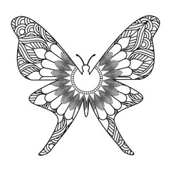 hand drawn for adult coloring pages with butterfly zentangle monochrome sketch vector illustration