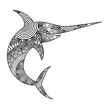 recommend clip art: hand drawn for adult coloring pages with marlin fish zentangle monochrome sketch vector illustration