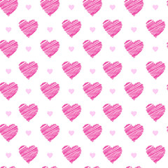 Seamless Pattern With Pink Valentines Hearts On White Background Vector Illustration