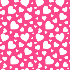 Fototapeta na wymiar White Hearts On Pink Background Valentines Day Seamless Pattern Vector Illustration