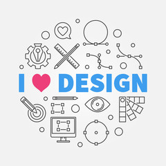 I love graphic design round vector line illustration