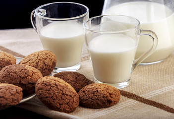 oatmeal cookies with a glass of milk