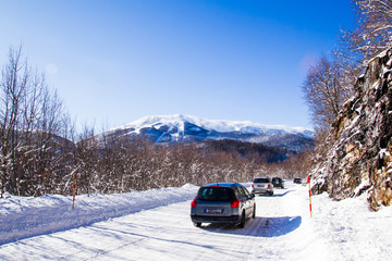 Traffic on snowy road