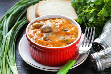 Traditional Hungarian dish - goulash from chicken hearts - Hungarian cuisine