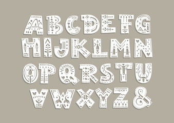 Vector capital alphabet. Cut out letters with scandinavian patterns for a laser cutting template of paper and vinyl. For monograms, initials. - 189144575