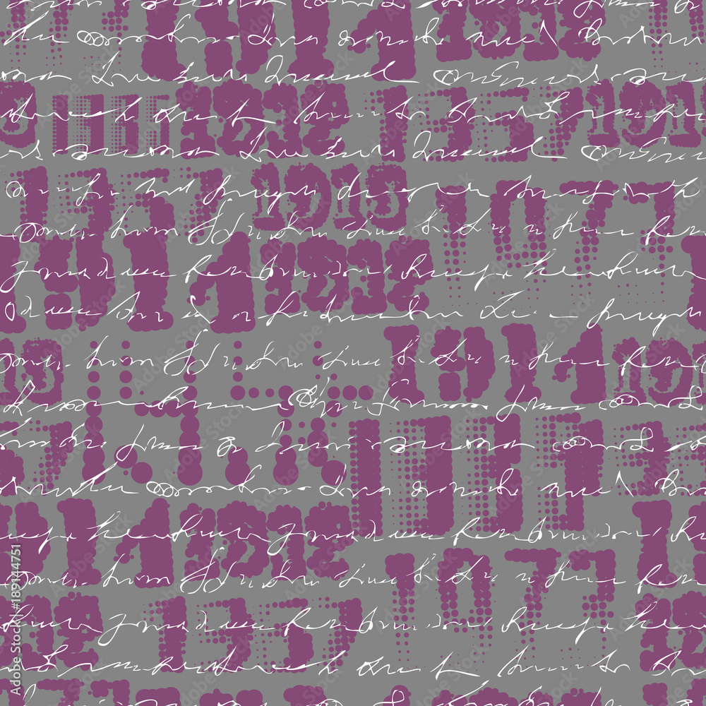 Poster Seamless background pattern. Imitation of a abstract vintage lettering on halftone years. Unreadable text.