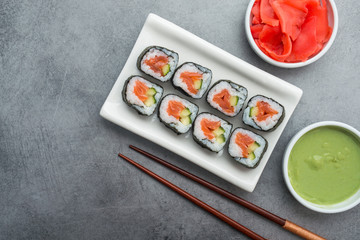 Sushi with salmon and cucumber