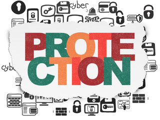 Security concept: Painted multicolor text Protection on Torn Paper background with  Hand Drawn Security Icons