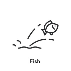 Fish Jumping Out from Water River Splash Minimal Flat Line Outline Stroke Icon