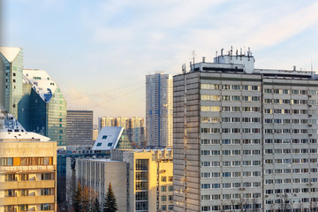 Helicopter over the Academy of national economy in Moscow