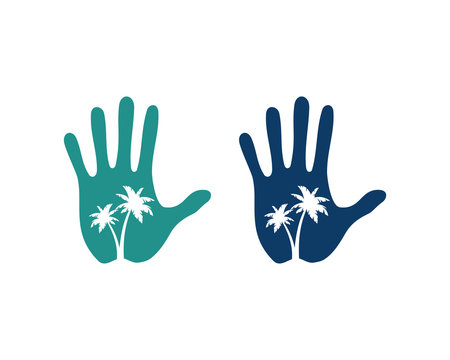 Five Fingers Hands with Palm Tree Inside it Illustration Silhouette Logo Symbol Vector 
