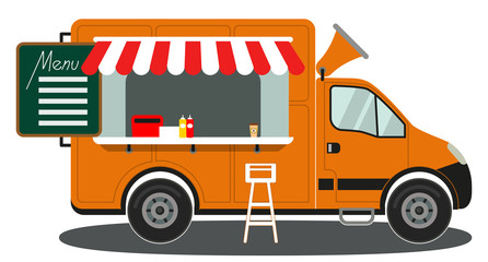 Orange food truck side view menu coffee white chair poster © Olga Sh