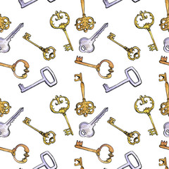 seamless pattern with watercolor keys