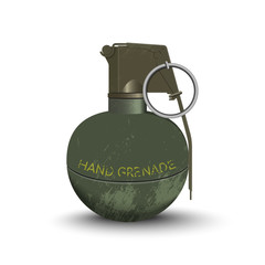 Detailed realistic image of hand grenade. Army explosive. Weapon icon. Military object. Vector illustration