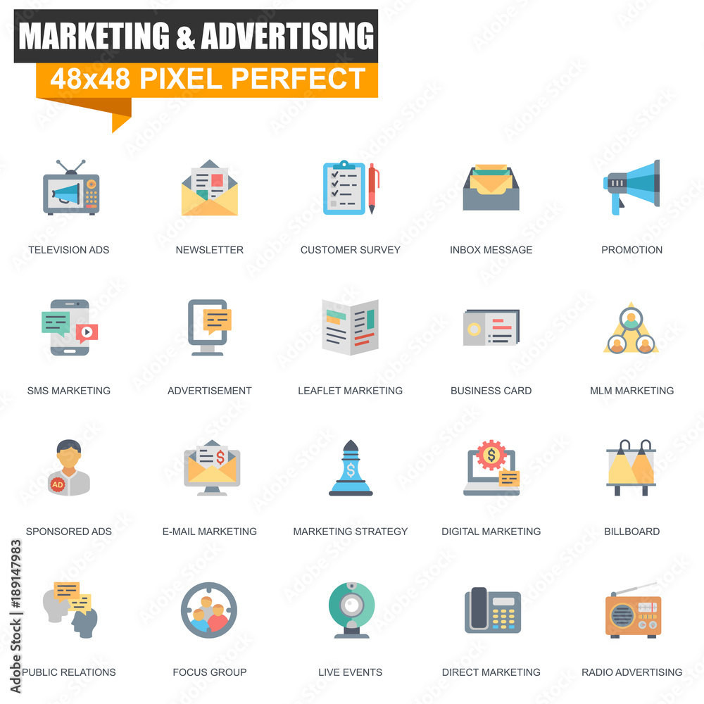 Poster modern flat marketing and advertising icons set for website and mobile site and apps. contains such 