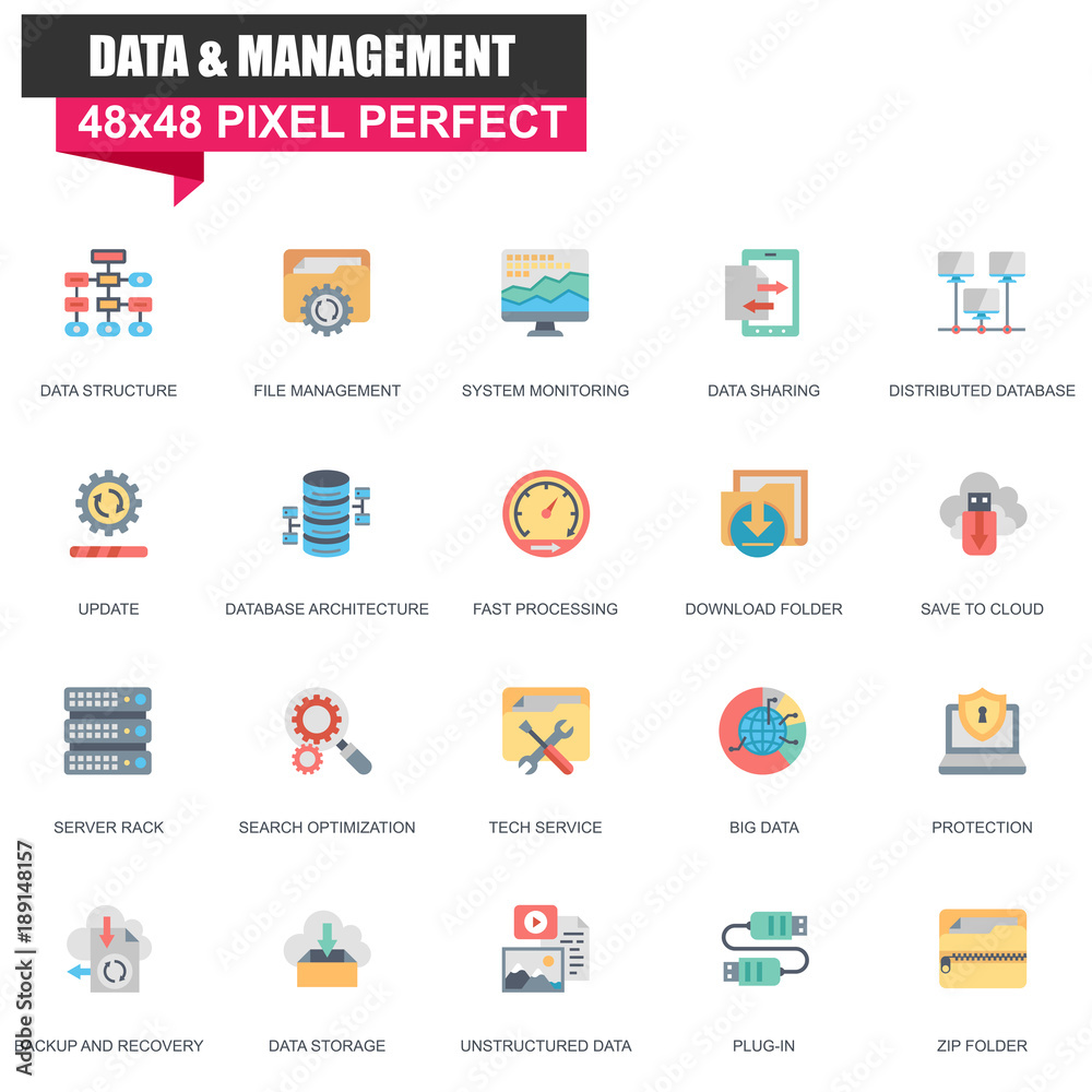 Leinwandbilder modern flat data organization and management icons set for website and mobile site and apps. contain