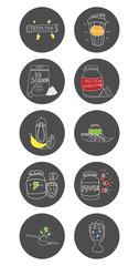 healthy lifestyle, a set of 10 icons, fitness food, healthy food, vector image, doodles style, color image