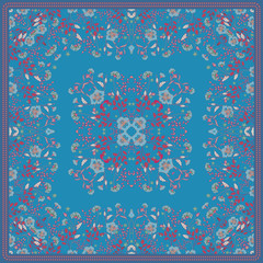 Scarf print design. Delicate cute flowers square pattern. Vector