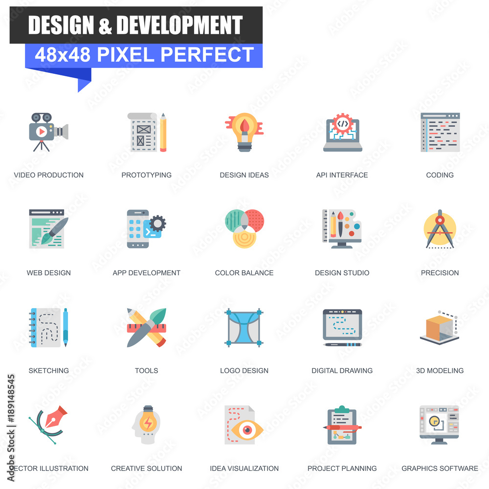 Poster modern flat design and development icons set for website and mobile site and apps. contains such ico
