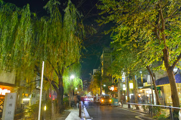 夜の木屋町通りと高瀬川