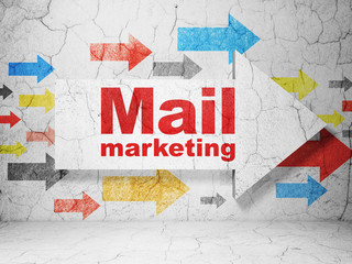 Marketing concept:  arrow with Mail Marketing on grunge textured concrete wall background, 3D rendering