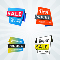 Set of sale banners and labels. Design elements for promotion. Vector illustration