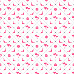 Seamless pattern on Valentines Day. Vector texture with red romantic signs on white background