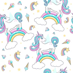 Wall murals Unicorn Seamless pattern with cute unicorns. Vector illustration.