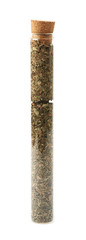 Herbal spices in a glass vial isolated