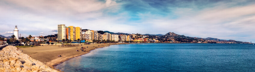 Obraz premium Panoramic view of Malagueta beach in Malaga. Andalusia, Spain