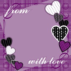 Purple background with hearts and text