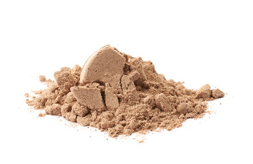 Fototapeta na wymiar Pile of cocoa protein powder isolated