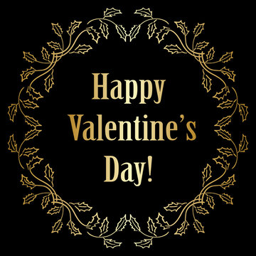 black vector background with gold decorations - happy valentines day
