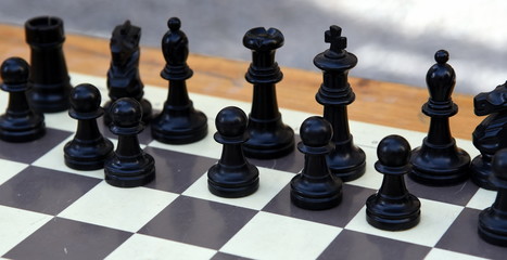 Schwarze Schachfiguren in Ausgangsstellung © thauwald-pictures