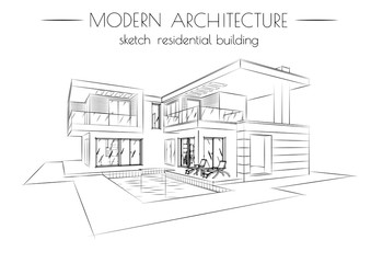 the modern architecture. sketch of houses on a white background