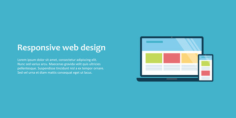 Web banner with illustration of laptop and mobile phone