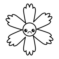 cute sad flower kawaii cartoon vector illustration outline image
