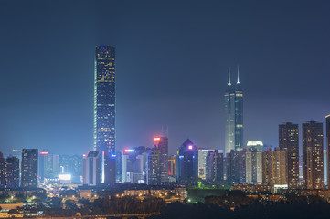 Fototapeta na wymiar Skyline of Shenzhen City, China at twilight. Viewed from Hong Kong border