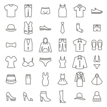 Clothing or Clothes or Fashion for Man & Woman Icons Thin Line Vector Illustration Set