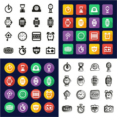 Clock All in One Icons Black & White Color Flat Design Freehand Set 2